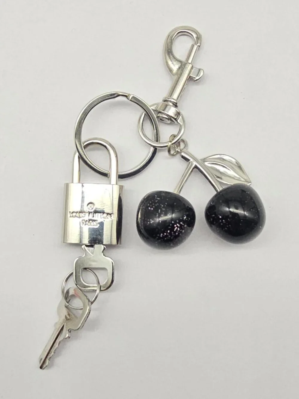 LV Silver Padlock 🔑 Authentic Louis Vuitton Charm + Unbranded Cherry Keychain